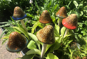 Grande XL Ceramic Mushrooms 13" Indoor Outdoor Unique Garden Decor