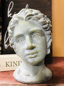 Greek boy man head planter pot 9" tall concrete unique