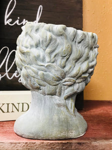 Greek boy man head planter pot 9" tall concrete unique