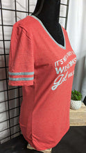 Load image into Gallery viewer, Red with Gray T-shirt  It&#39;s Not A Party Till A Wisconsin Girl Walks In
