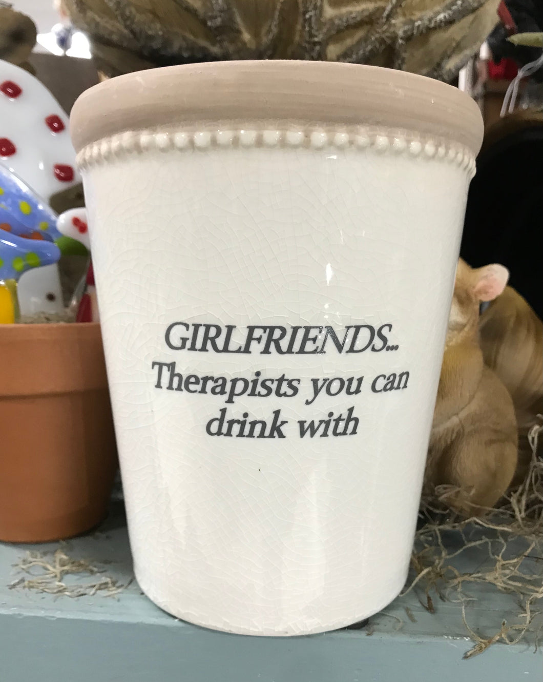 Girlfriends Crackle Glazed Ceramic Planter 6