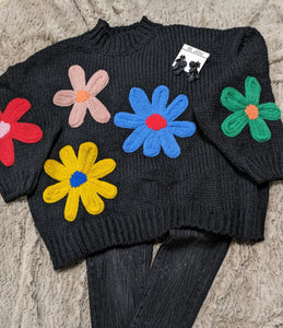 Black Knit Daisy Sweater Women Fall Winter Trendy Style