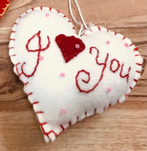 Valentine's Day Whipstitch Felt Heart Ornaments