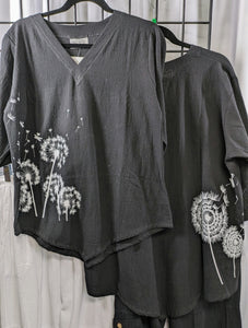 Women's 100% Cotton Black top with Dandelion design