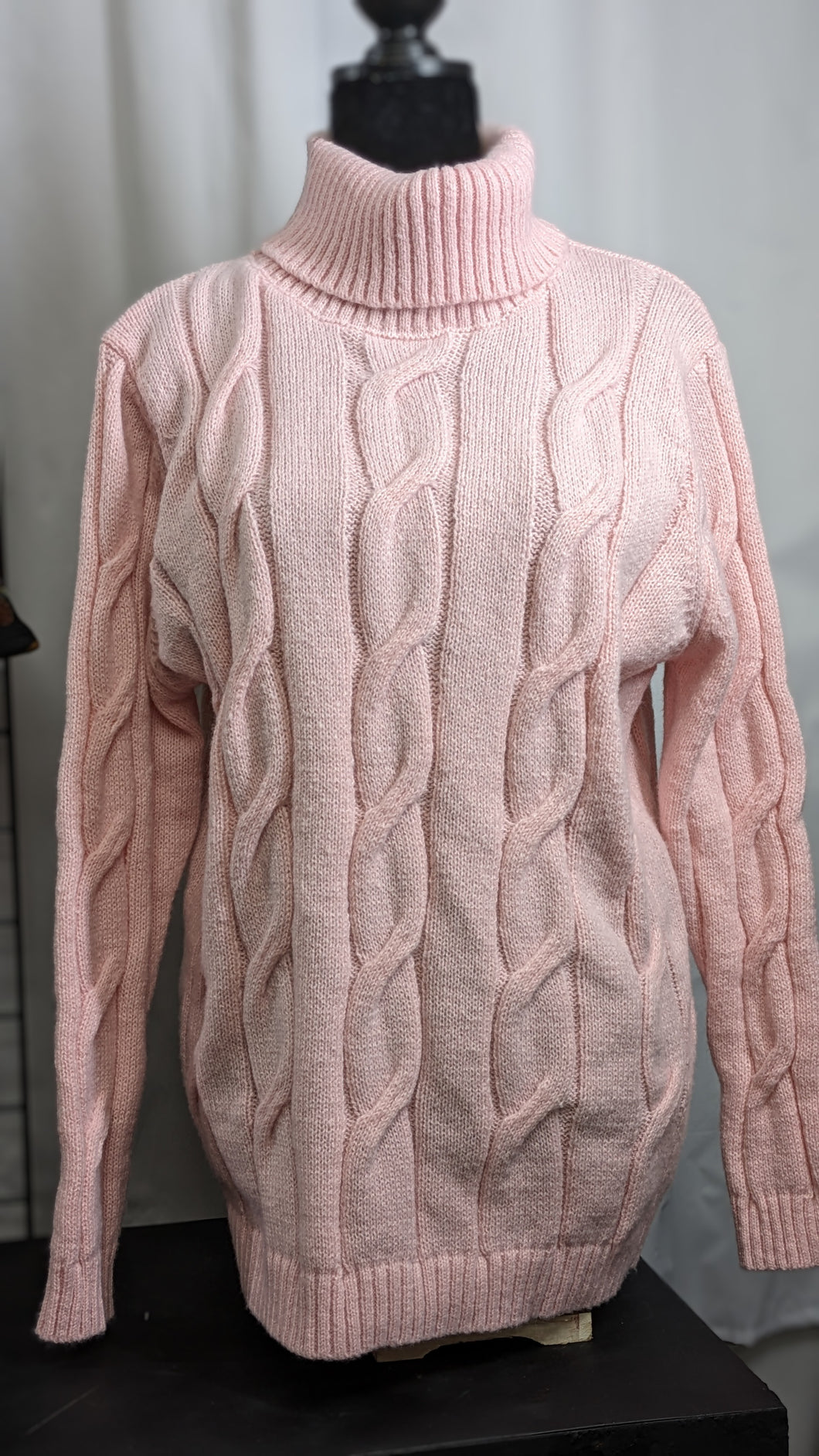 Woman's Pink Turtleneck Cable Knit Sweater