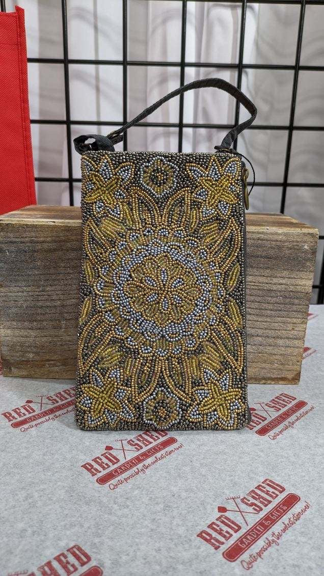 Flower Hand Beaded Fashion Cell Phone Bag Purse Crossbody Wristlet