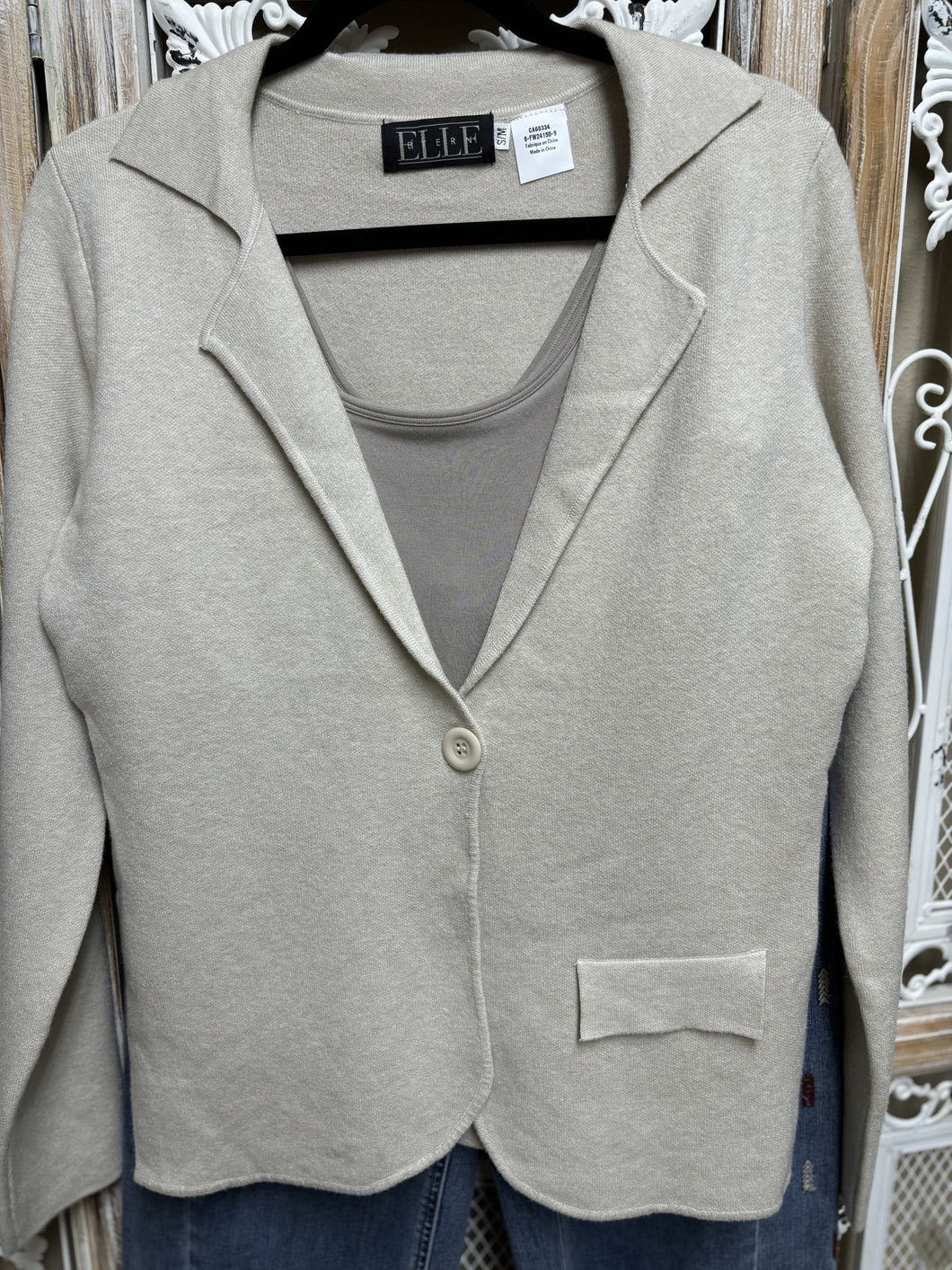 Ivory Notched Collar Sweater Jacket Coat Eternelle Brand