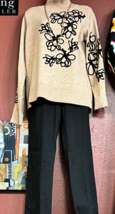 Embroidery Embellished Sweater Tan and Black FDJ Brand
