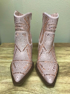 Women's Very G Rhinestone Sparkle Rose Gold Ankle Boots Booties