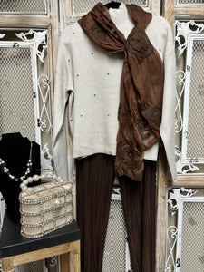 Cappuccino Sweater Pearl Accents Eternelle Brand