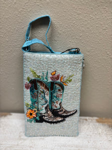 Cowboy Boots Country Themed Hand-beaded Cell phone purse