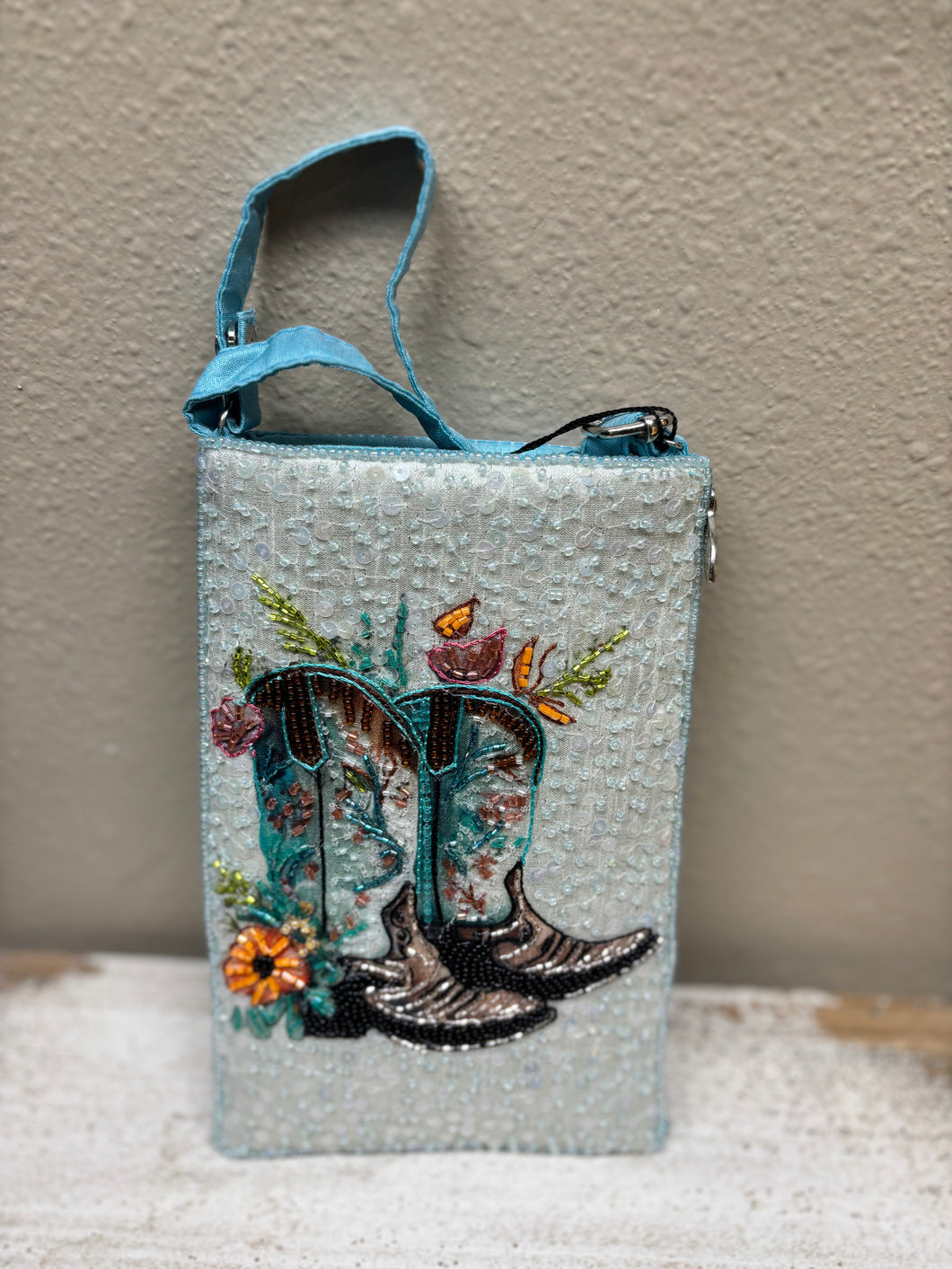 Cowboy Boots Country Themed Hand-beaded Cell phone purse
