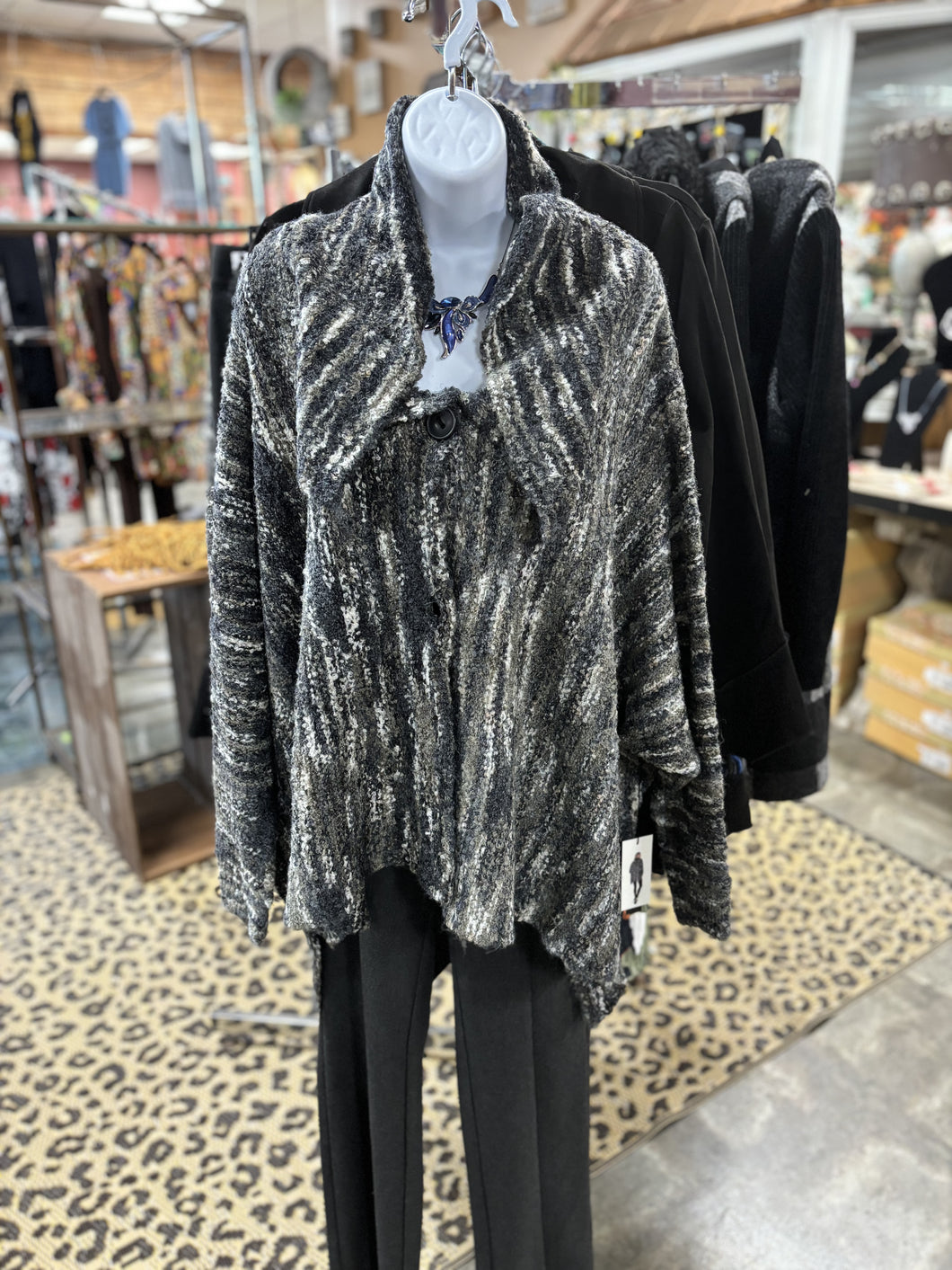 Melange Sweater Charcoal Oversized Collar Vertigo Brand