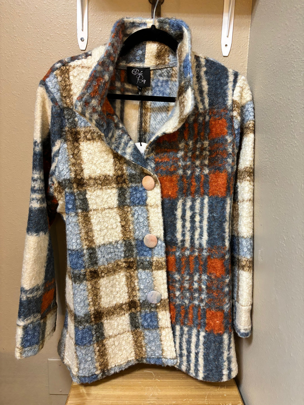Trendy Fall Colors Plaid Button Up Jacket with Turn Up Collar