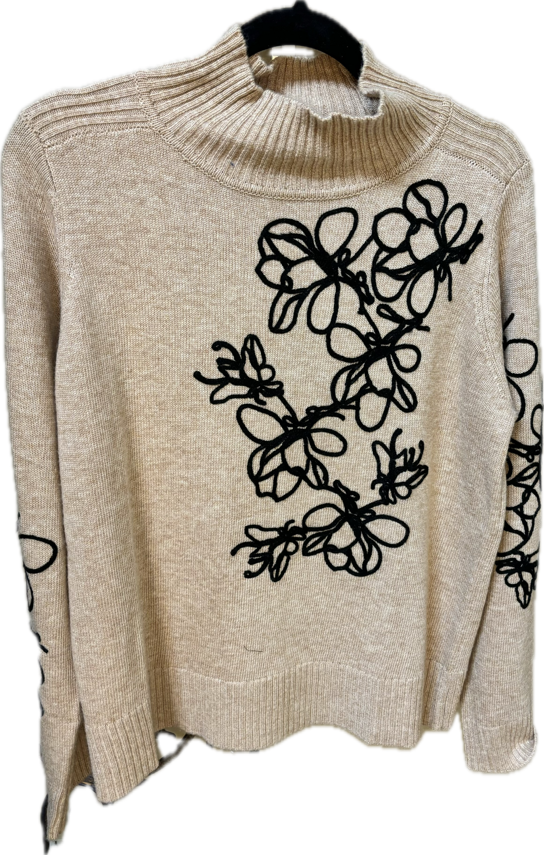 Embroidery Embellished Sweater Tan and Black FDJ Brand