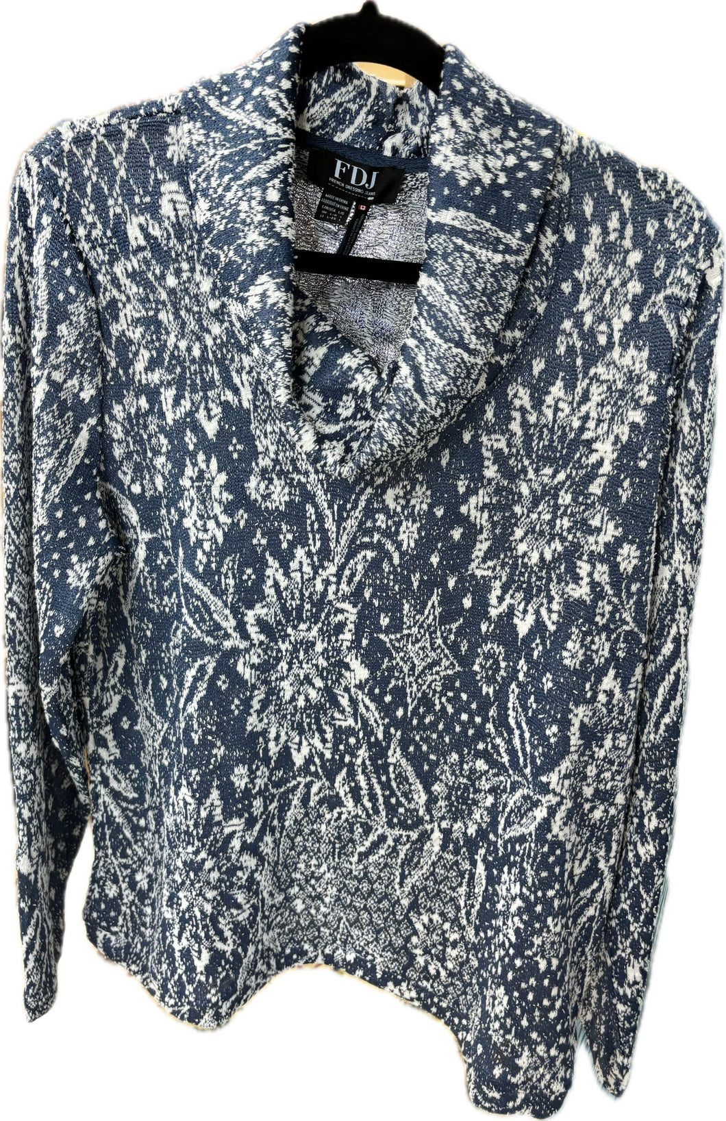 Cowl Neck Indigo Blue and White Long Sleeve Knit Sweater FDJ Brand