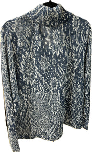 Cowl Neck Indigo Blue and White Long Sleeve Knit Sweater FDJ Brand