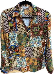 Floral Fall Colors Patchwork Women's Dress Shirt Blouse Long Sleeve Floral & Ivy Brand