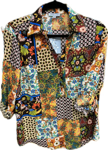 Floral Fall Colors Patchwork Women's Dress Shirt Blouse Long Sleeve Floral & Ivy Brand