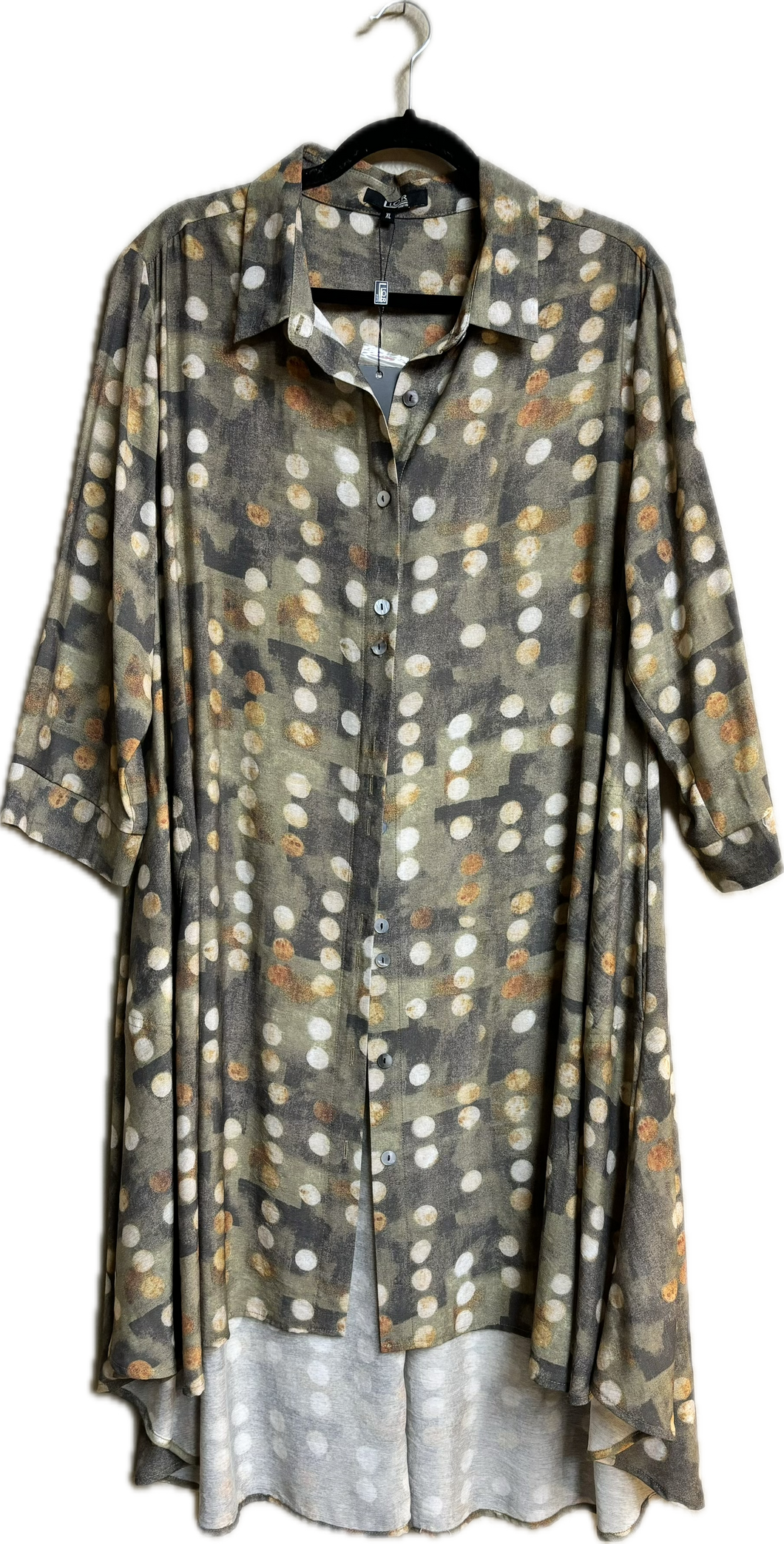 Lior Paris Woman's High-Low Long Button Front Green and Brown Cardigan