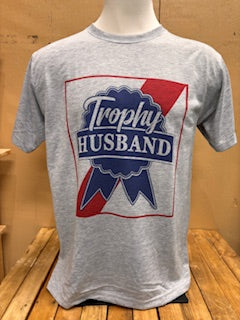 Light gray t-shirt with an old school design that is reminiscent of an older style beer can that reads 