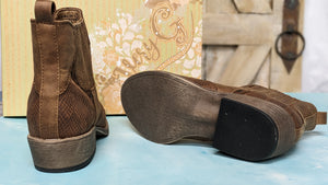 Very G Patchwork Design Brown faux leather Ankle Boot for Women