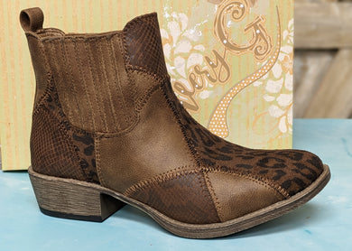 Very G Patchwork Design Brown faux leather Ankle Boot for Women