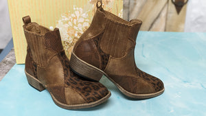 Very G Patchwork Design Brown faux leather Ankle Boot for Women