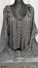 Load image into Gallery viewer, Lace Trim Top Black Scully Women&#39;s Long Sleeve Crochet