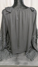 Load image into Gallery viewer, Lace Trim Top Black Scully Women&#39;s Long Sleeve Crochet