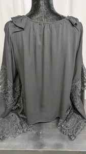 Lace Trim Top Black Scully Women's Long Sleeve Crochet