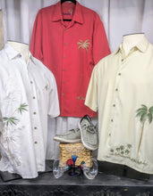 Load image into Gallery viewer, Elevated Palms Cream Embroidered Camp Shirt Bamboo Cay