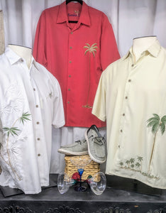 Elevated Palms Cream Embroidered Camp Shirt Bamboo Cay