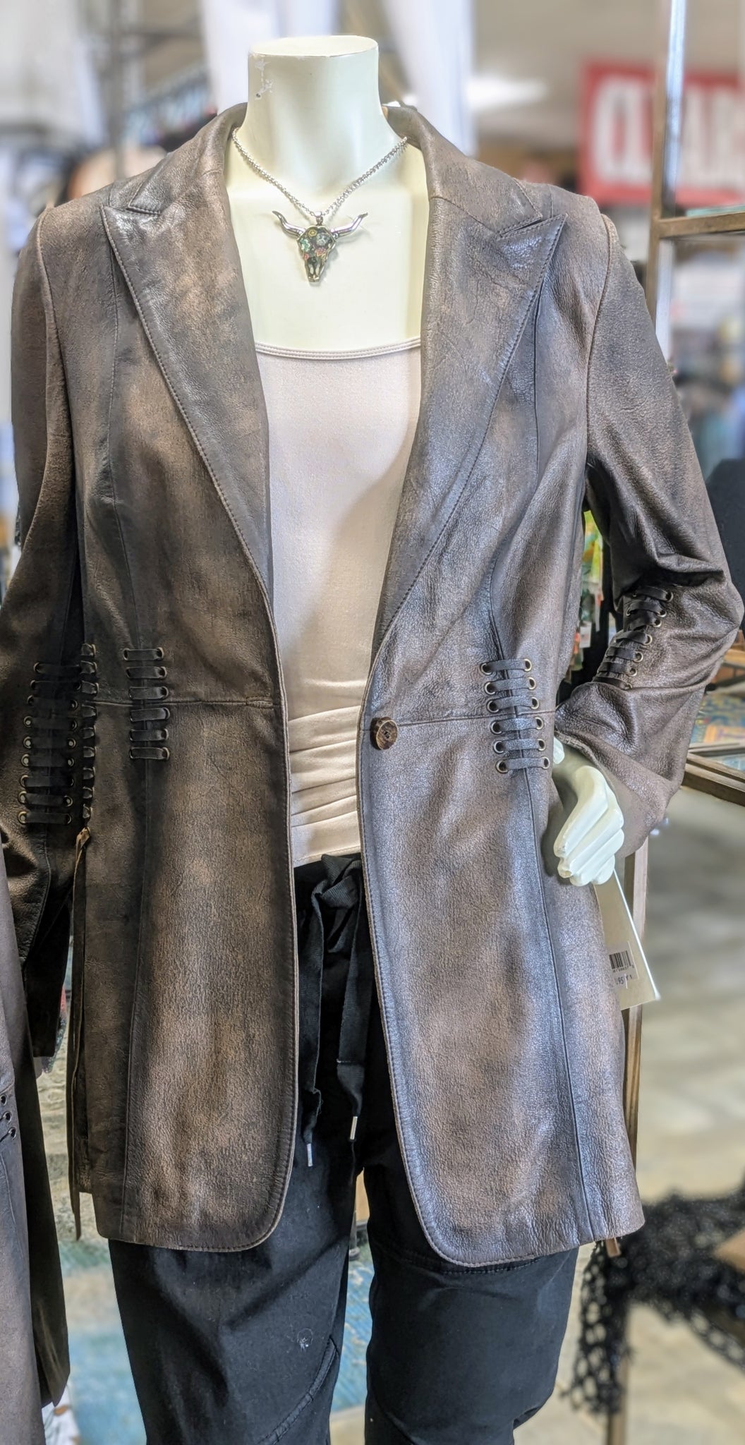 Scully Woman s Vintage Western Brown Leather Jacket with Lacing Accent