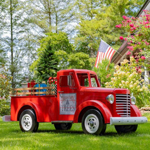 "Charleston" Outdoor Red Iron Truck with LED Lights for Seasonal Display Over 9ft. long