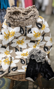 Women's Floral Mock Neck Knit Sweater Casual Wear