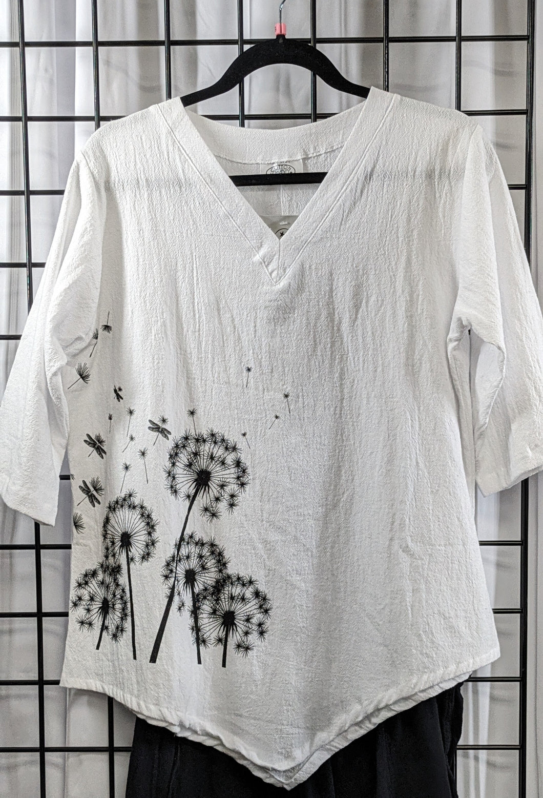 Women's 100% Cotton White top with Dandelion design