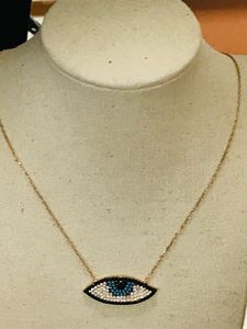 Good Luck Blue Eye amulet Necklace Sterling 925 Rose gold chain 16"