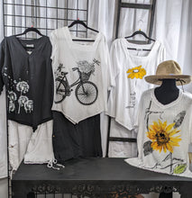 Load image into Gallery viewer, Women&#39;s 100% Cotton Black top with Dandelion design