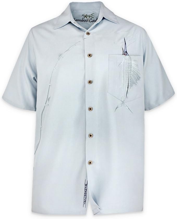 Swordfish Bamboo Cay Men's Short Sleeve Shirt Embroidered Chalk Blue