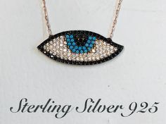 Good Luck Blue Eye amulet Necklace Sterling 925 Rose gold chain 16