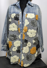 Load image into Gallery viewer, Trending Donna White Coats – Denim Shacket With Plush Floral Design