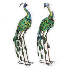 Load image into Gallery viewer, 41&quot; Tall Blue &amp; Green Colorful Metal Peacocks with Acrylic Accents Set of Two