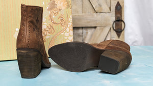 Very G Sophia Tan Western Style Boots with Floral Design