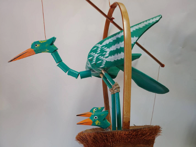 Green Striped Dragon Bamboo Wind chime | Coconut  Bobbing Head | Mobile | Garden Decor  24