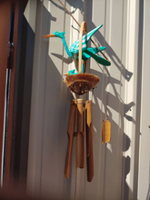 Load image into Gallery viewer, Green Striped Dragon Bamboo Wind chime | Coconut  Bobbing Head | Mobile | Garden Decor  24&quot; | Natural and Painted Windchime