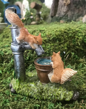 Load image into Gallery viewer, Fairy Garden Squirrels playing on a Pump Well