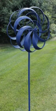 Load image into Gallery viewer, Blue Double Wheel Kinetic Garden Wind Spinner Garden Art Sculpture