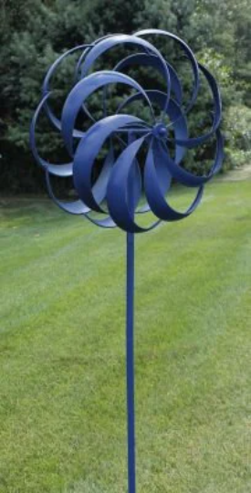 Blue Double Wheel Kinetic Garden Wind Spinner Garden Art Sculpture