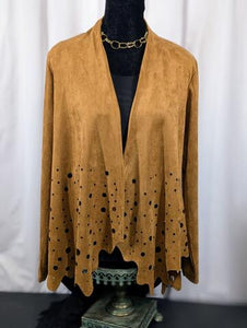 Faux Suede Jacket with Cut Out Eyelet Detail